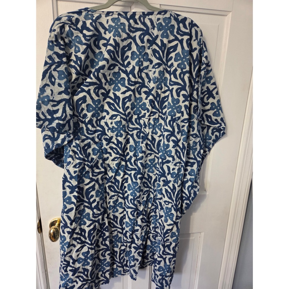 Pax Philomena Kaftan Dress Womens One Size Blue Block Print Boho Coastal - Picture 3 of 5